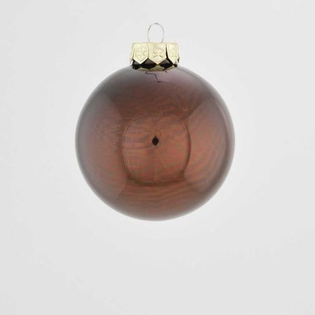 Χριστουγεννιάτικη μπάλα γυάλινη Καφέ γυαλιστερή 8cm