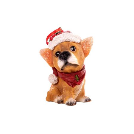 Χριστουγεννιάτικο κρεμαστό στολίδι - Σκυλάκι με σκούφο 9cm