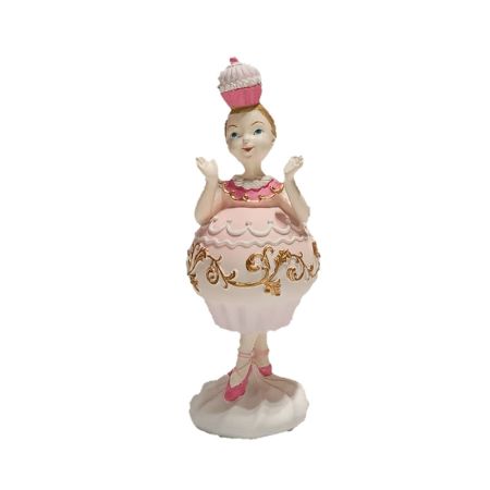 Decorative Polyresin ballerina with cupcake Pink-White 17cm (01)