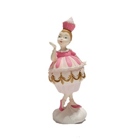 Decorative Polyresin ballerina with cupcake Pink-White 17cm (02)