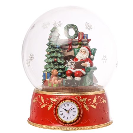 Διακοσμητική Χιονόμπαλα - Waterball με ρολόι και Άγιο Βασίλη 30x30x37cm