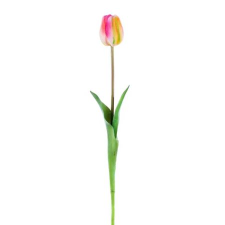 Διακοσμητικό συνθετικό λουλούδι Τουλίπα Ροζ - Πράσινο (Natural Touch) 47cm