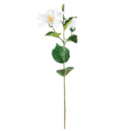 Διακοσμητικό συνθετικό λουλούδι Ιβίσκος με μπουμπούκι Λευκό-Κρεμ 65cm
