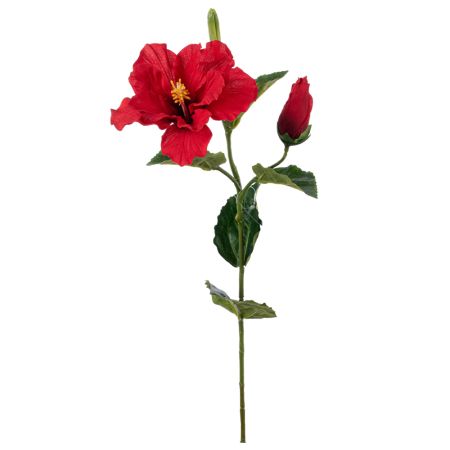 Διακοσμητικό συνθετικό λουλούδι Ιβίσκος με μπουμπούκι Κόκκινο 65cm