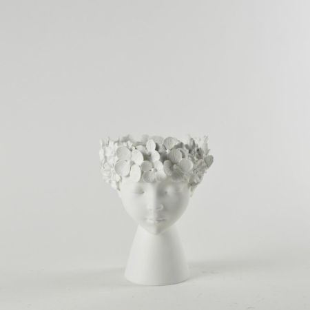 Διακοσμητικό Polyresin βάζο γυναικείο κεφάλι-μπούστο με λουλούδια Λευκό 19x19x24cm