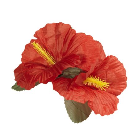 Διακοσμητικό τεχνητό λουλούδι Ιβίσκος με κλιπ Κόκκινο 15cm