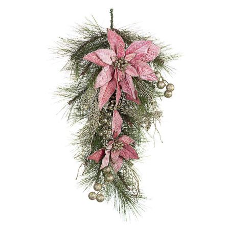 Χριστουγεννιάτικο κλαδί στολισμένο με λουλούδια και κουκουνάρια 24x10x65cm