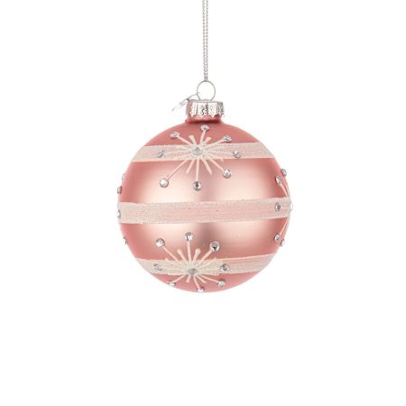 Χριστουγεννιάτικη μπάλα γυάλινη με νιφάδες και glitter Ροζ ματ 8cm