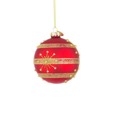 Χριστουγεννιάτικη μπάλα γυάλινη με νιφάδες και glitter Κόκκινη-Χρυσή 8cm
