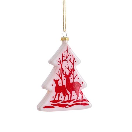 Γυάλινο στολίδι Χριστουγεννιάτικου δέντρου Δεντράκι με τάρανδους Λευκό 9cm
