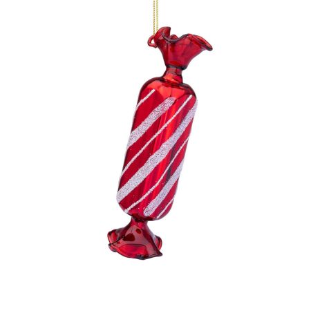 Γυάλινο στολίδι Χριστουγεννιάτικου δέντρου καραμέλα Κόκκινη με glitter 15cm