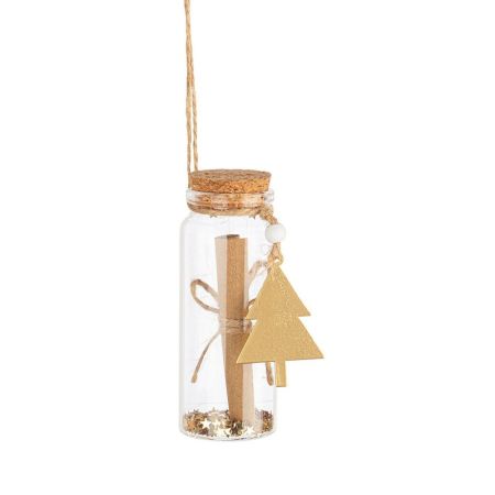 Γυάλινο στολίδι Χριστουγεννιάτικου δέντρου μπουκαλάκι με Πάπυρο και Χρυσά δεντράκια 9,5cm