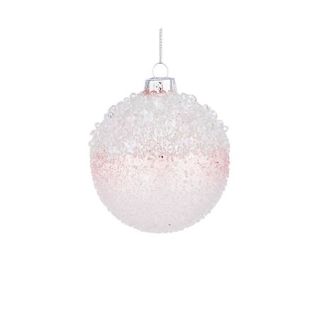 Χριστουγεννιάτικη μπάλα γυάλινη παγωμένη Ροζ-Λευκό 8cm