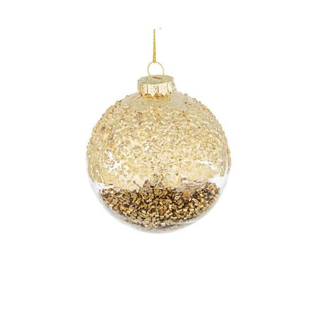 Χριστουγεννιάτικη μπάλα δέντρου γυάλινη με χαντράκια Χρυσή-Διάφανη 8cm