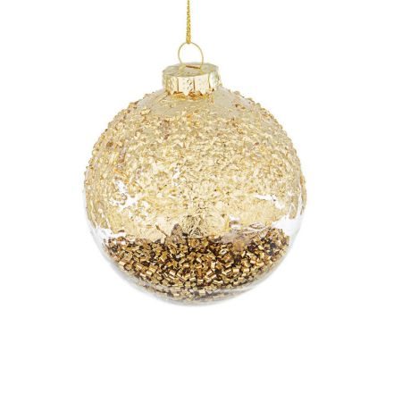 Χριστουγεννιάτικη μπάλα δέντρου γυάλινη με χαντράκια Χρυσή-Διάφανη 10cm