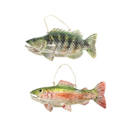 Σετ 2τχ τροπικά ξύλινα ψάρια Κόκκινο - Πράσινο 32cm