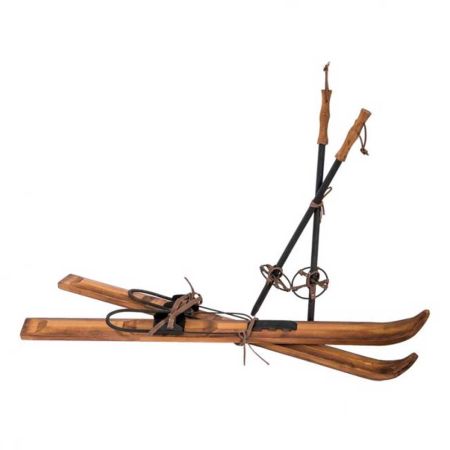 Ζευγάρι ξύλινα πέδιλα του σκι και μπατον Vintage 90cm 
