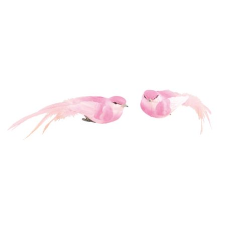 Σετ 2τμχ Διακοσμητικά πουλάκια με μακριά ουρά και κλιπ Ροζ 4x18cm