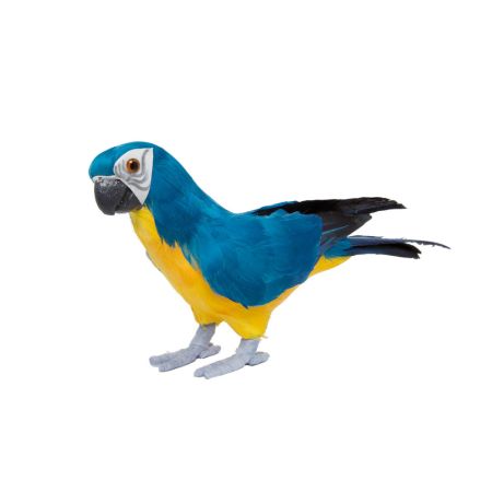 Διακοσμητικός όρθιος παπαγάλος με φυσικά φτερά Μπλε-Κίτρινο 36x13cm