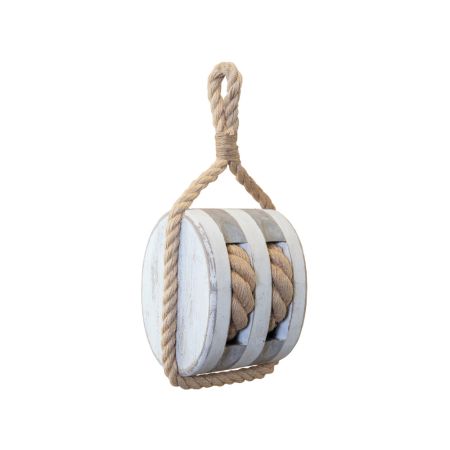 Decorative hanging wooden pulley White 30cm 