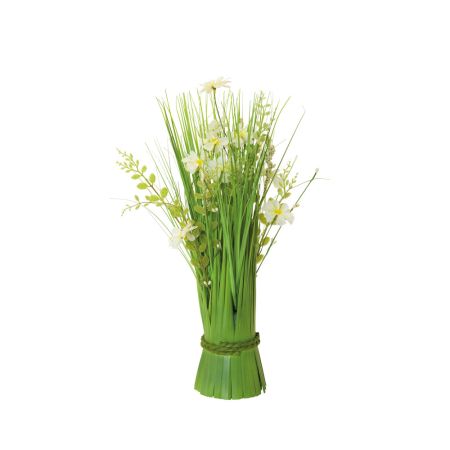 Διακοσμητική δέσμη γρασίδι με Λευκά άνθη 25x45cm