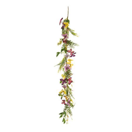 Artificial garland with flowers and butterflies Colorful 160cm