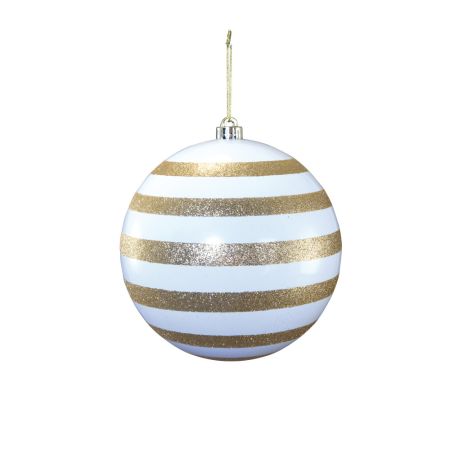 XL Διακοσμητική χριστουγεννιάτικη μπάλα ριγέ Λευκή-Χρυσή 20cm