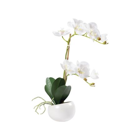 Τεχνητό φυτό Ορχιδέα με Λευκά άνθη σε κεραμική γλάστρα 48cm