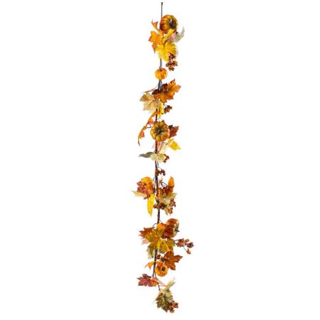 Decorative artificial garland with berries  and pumpkins Orange-Green 150cm