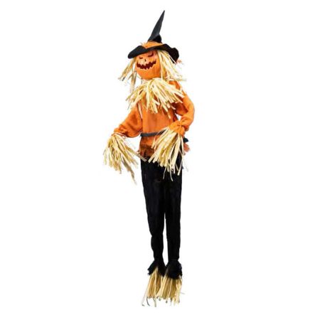 Decorative scary figure Scarecrow Halloween with pumpkin head 132cm