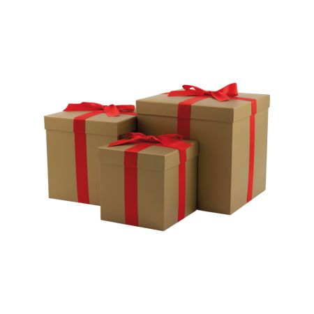 Σετ 3τμχ Κουτιά χάρτινα δώρου Χρυσά-Κόκκινα 30x30x30cm,25x25x25cm 20x20x20cm
