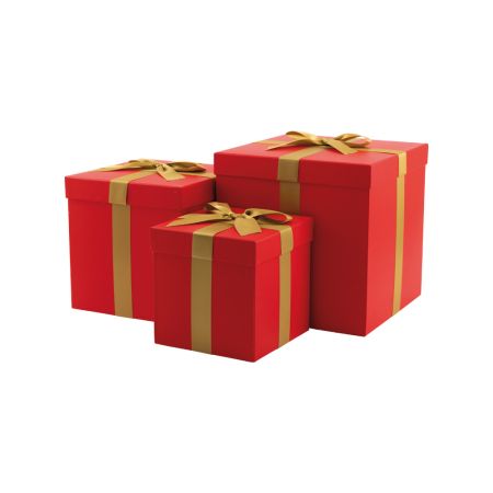 Σετ 3τμχ Κουτιά χάρτινα δώρου Κόκκινα-Χρυσά 30x30x30cm,25x25x25cm 20x20x20cm