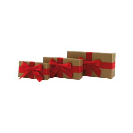 Σετ 3τμχ Κουτιά χάρτινα δώρου Χρυσά-Κόκκινα 30x15x8cm,25x12x6cm 20x20x20cm