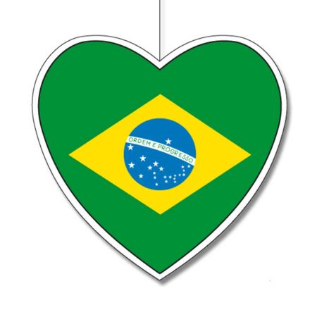 Hanging paper heart with Brazil flag print 28cm
