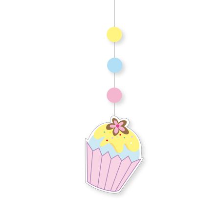 Decorative paper garland with cupcake Pink 21x55cm