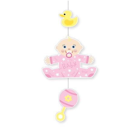 Decorative paper garland with baby and duck Pink 75x36cm