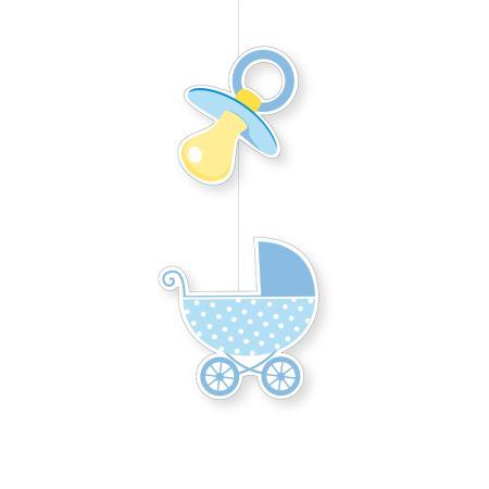 Decorative paper garland with pacifier and stroller Blue 45x20cm