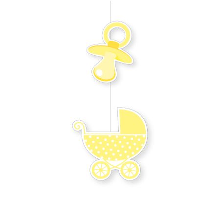 Decorative paper garland with pacifier and stroller Yellow 45x20cm