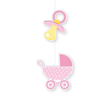 Decorative paper garland with pacifier and stroller Pink 45x20cm