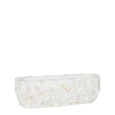 Decorative table planter with natural shells White 60x15x18cm