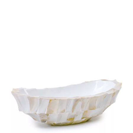 Decorative table pot with natural shells White 46x20x13cm