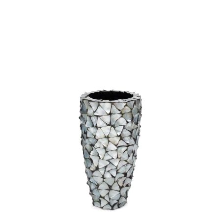 Decorative floor planter with natural shells Silver-Blue 40x77cm