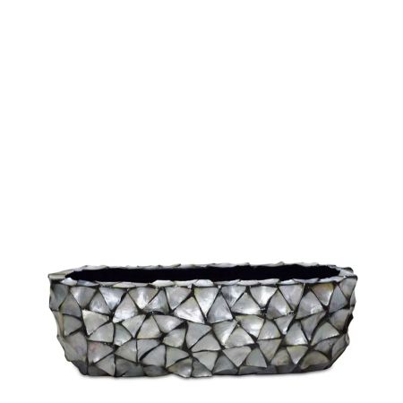 Decorative table planter with natural shells Silver-Blue 60x15x18cm