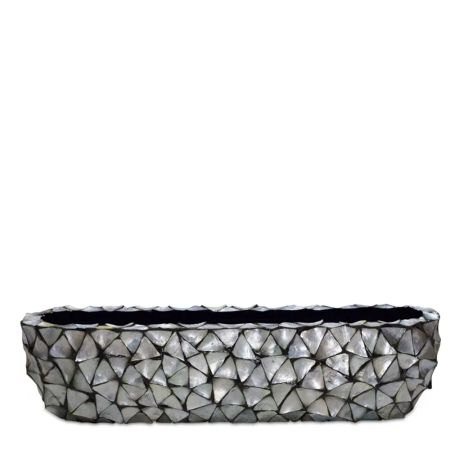 Decorative table planter with natural shells Silver-Blue 90x20x20cm