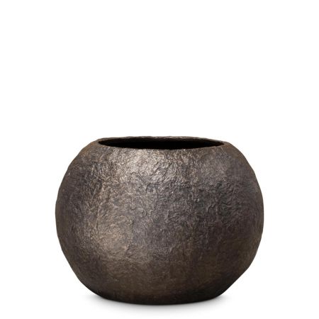 Decorative round pot with stone look surface Bronze 80x57cm