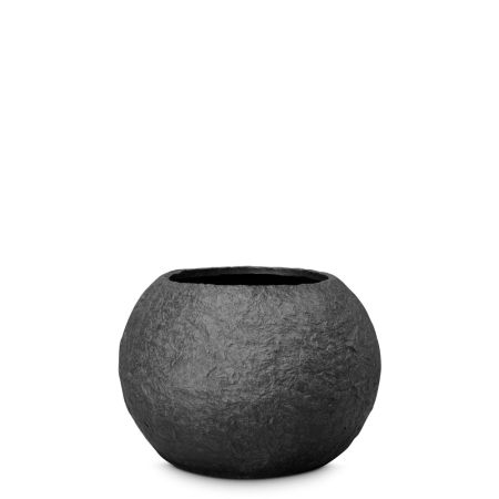 Decorative round pot with stone look surface Black 60x43cm