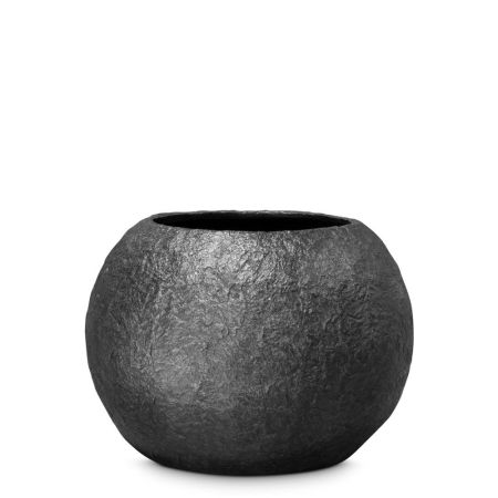Decorative round pot with stone look surface Black 80x57cm