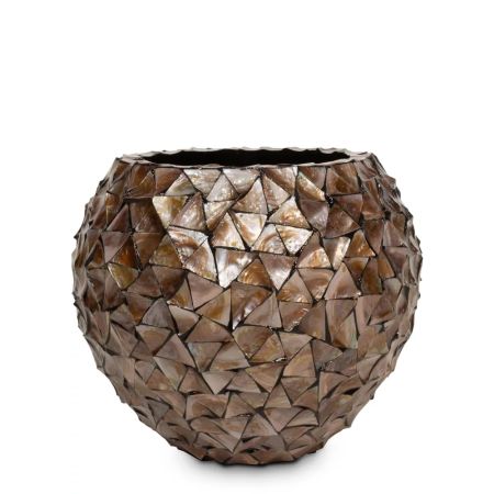 XL Decorative pot with natural shells Brown 70x60cm