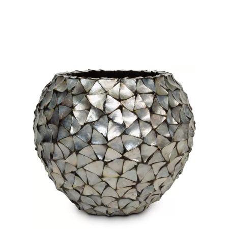XL Decorative pot with natural shells Silver-Blue 70x60cm