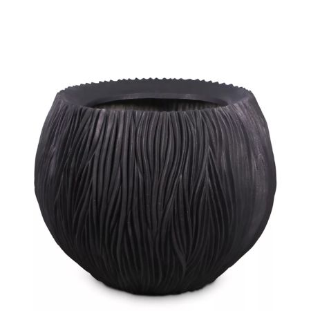 XL Decorative pot with wave shaped surface Black 120x90cm
